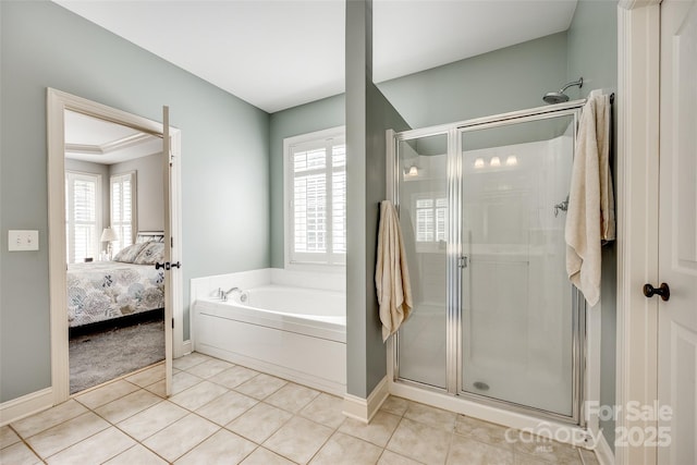 208 Mcduffie Ln, Fort Mill, SC 29715 - full bath with a shower stall, connected bathroom, a garden tub, baseboards, and plenty of natural light