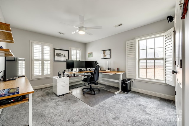 208 Mcduffie Ln, Fort Mill, SC 29715 - home office featuring a ceiling fan, baseboards, and carpet flooring