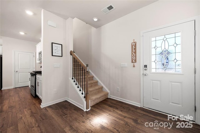 446 Misty Law Ln, Clover, SC 29710 - foyer with dark wood-style flooring, stairway, and recessed lighting