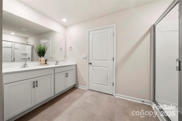 446 Misty Law Ln, Clover, SC 29710 - full bathroom with a shower stall, double vanity, recessed lighting, and tile patterned floors
