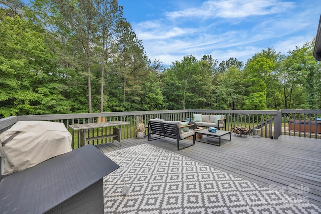 5262 Mckenzie Trl, Conover, NC 28613 - wooden terrace featuring an outdoor living space and grilling area