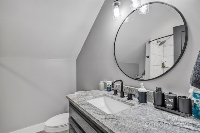 5262 Mckenzie Trl, Conover, NC 28613 - bathroom with vaulted ceiling, vanity, and toilet