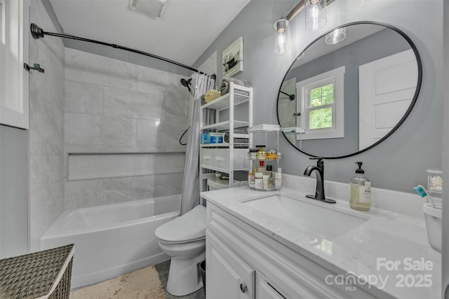 5262 Mckenzie Trl, Conover, NC 28613 - full bathroom with toilet, shower / bathtub combination with curtain, and vanity