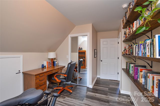 8024 Eagle St, Mount Pleasant, NC 28124 - office area featuring dark wood-style flooring, baseboards, and lofted ceiling