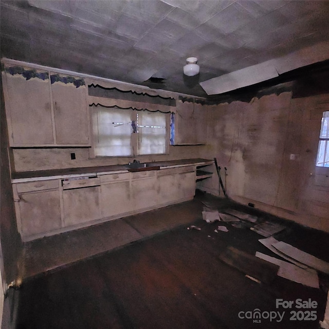 basement with dark wood-style flooring