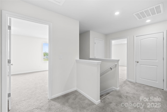 2322 Joes Lake Rd, Shelby, NC 28152 - hall with an upstairs landing, carpet flooring, baseboards, and recessed lighting