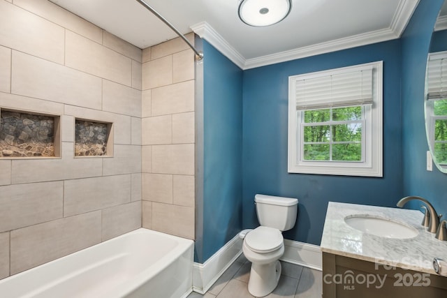 500 Peigler St NW Unit 1 & 2, Concord, NC 28027 - bathroom featuring baseboards, toilet, ornamental molding, vanity, and tile patterned floors