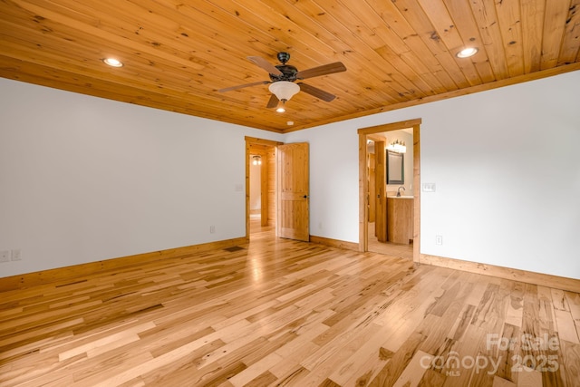 110 Mailon King Rd, Leicester, NC 28748 - spare room with wooden ceiling, light wood-style floors, a ceiling fan, recessed lighting, and baseboards