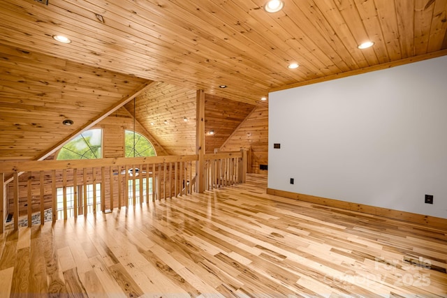 110 Mailon King Rd, Leicester, NC 28748 - bonus room featuring wooden ceiling, hardwood / wood-style flooring, recessed lighting, vaulted ceiling, and wooden walls