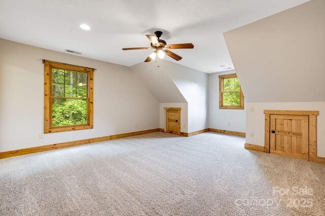 110 Mailon King Rd, Leicester, NC 28748 - additional living space featuring baseboards, carpet flooring, a ceiling fan, vaulted ceiling, and recessed lighting