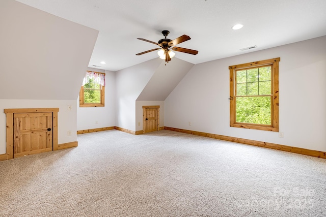 110 Mailon King Rd, Leicester, NC 28748 - additional living space with lofted ceiling, a ceiling fan, carpet floors, baseboards, and recessed lighting