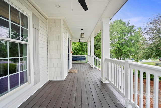 10749 Kingsview Dr, Davidson, NC 28036 - wooden terrace featuring a porch and a ceiling fan