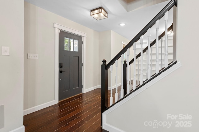 10749 Kingsview Dr, Davidson, NC 28036 - entrance foyer featuring stairs, wood-type flooring, baseboards, and recessed lighting