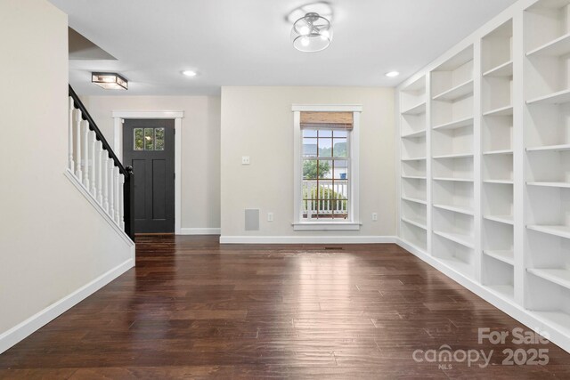 10749 Kingsview Dr, Davidson, NC 28036 - foyer with baseboards, stairs, wood finished floors, and recessed lighting