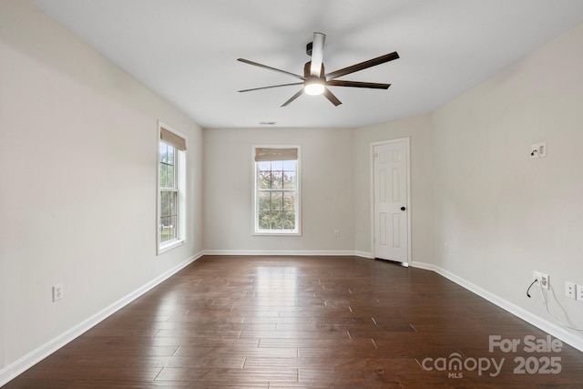 10749 Kingsview Dr, Davidson, NC 28036 - empty room with ceiling fan, dark wood-style floors, and baseboards