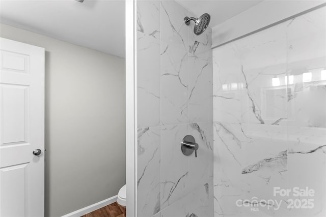 800 Hoyle St SW, Valdese, NC 28690 - bathroom featuring a marble finish shower and toilet