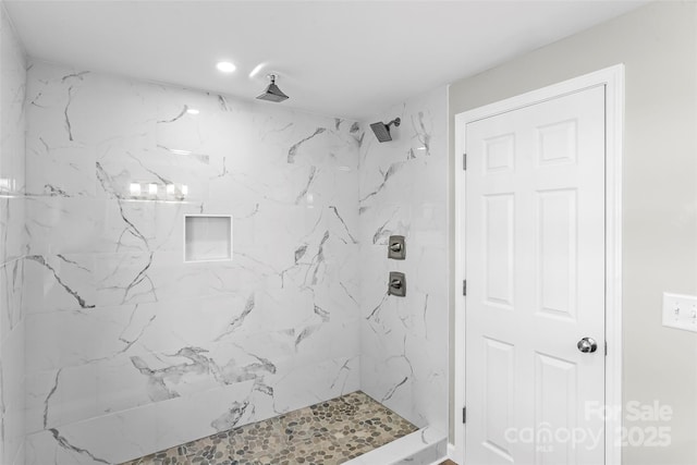 800 Hoyle St SW, Valdese, NC 28690 - bathroom featuring a marble finish shower and recessed lighting