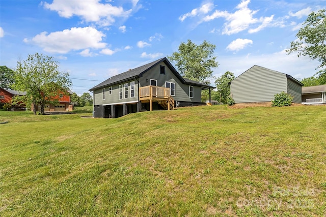 800 Hoyle St SW, Valdese, NC 28690 - back of house with a wooden deck and a lawn
