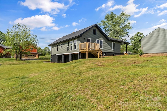 800 Hoyle St SW, Valdese, NC 28690 - rear view of property with a wooden deck, a yard, and stairs