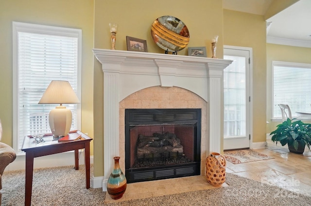 129 Daniel Efird Dr, Mount Holly, NC 28120 - detailed view of a tile fireplace and baseboards
