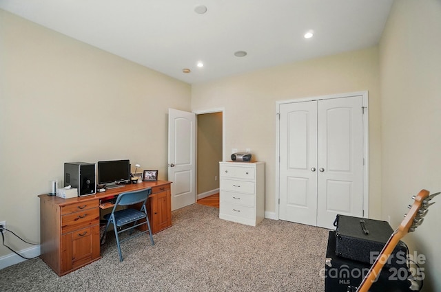 129 Daniel Efird Dr, Mount Holly, NC 28120 - home office featuring light carpet, baseboards, and recessed lighting