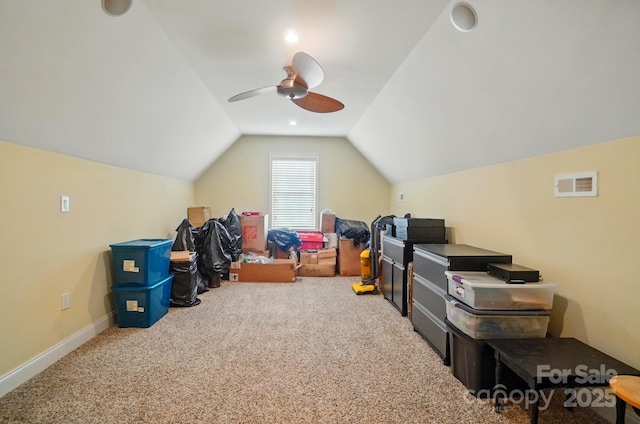 129 Daniel Efird Dr, Mount Holly, NC 28120 - additional living space with carpet, lofted ceiling, ceiling fan, and baseboards