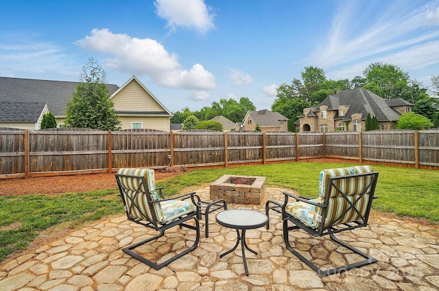 129 Daniel Efird Dr, Mount Holly, NC 28120 - view of patio / terrace with a fire pit