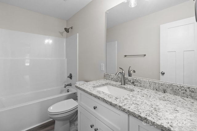 894 Oval St, Kannapolis, NC 28081 - bathroom featuring toilet, bathing tub / shower combination, vanity, and wood finished floors