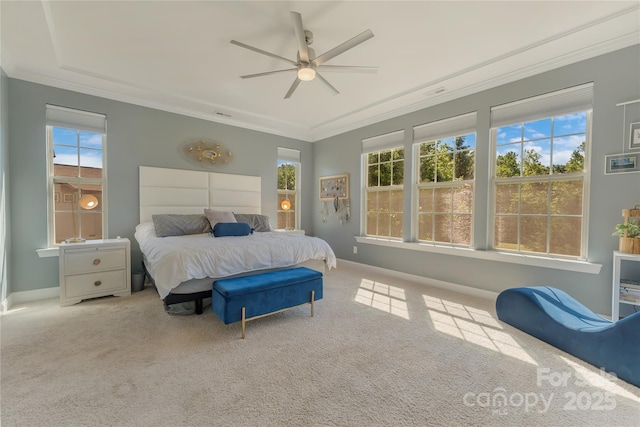 11333 Preservation Ln, Charlotte, NC 28278 - carpeted bedroom with crown molding, baseboards, and a ceiling fan