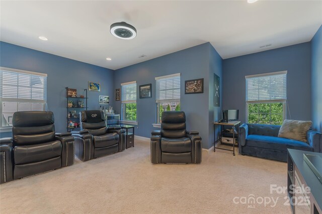 11333 Preservation Ln, Charlotte, NC 28278 - carpeted living area with a desk and recessed lighting