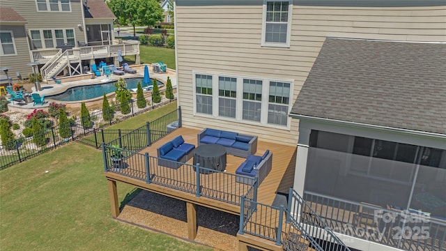 11333 Preservation Ln, Charlotte, NC 28278 - deck featuring stairway and an outdoor living space