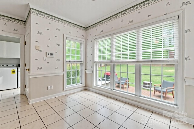 4619 Glasgow Ct, Gastonia, NC 28056 - unfurnished dining area featuring washer / dryer and light tile patterned flooring