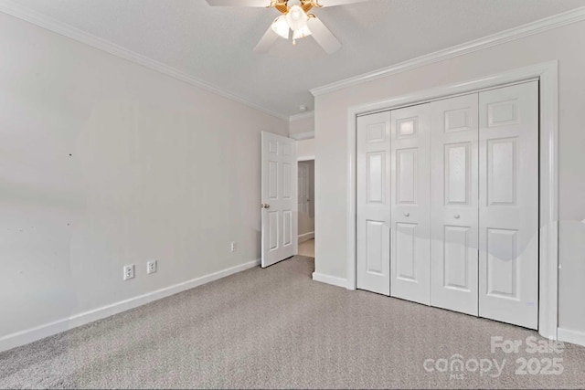 4619 Glasgow Ct, Gastonia, NC 28056 - unfurnished bedroom with crown molding, carpet, a closet, and a ceiling fan