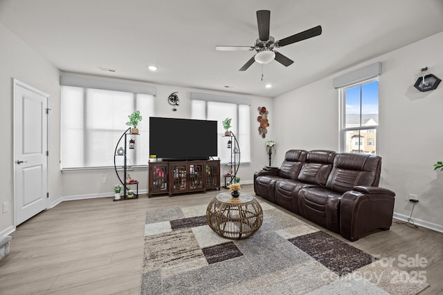 2665 Grantham Place Dr, Fort Mill, SC 29715 - living area featuring wood finished floors, healthy amount of natural light, ceiling fan, and recessed lighting