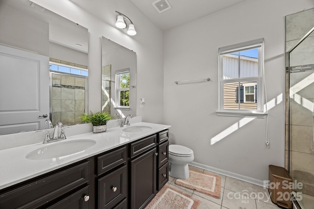 2665 Grantham Place Dr, Fort Mill, SC 29715 - full bathroom with double vanity, a tile shower, and tile patterned flooring