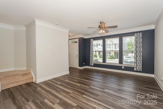 110 Synandra Dr Unit B, Mooresville, NC 28117 - spare room featuring dark wood-style flooring, a ceiling fan, baseboards, and ornamental molding