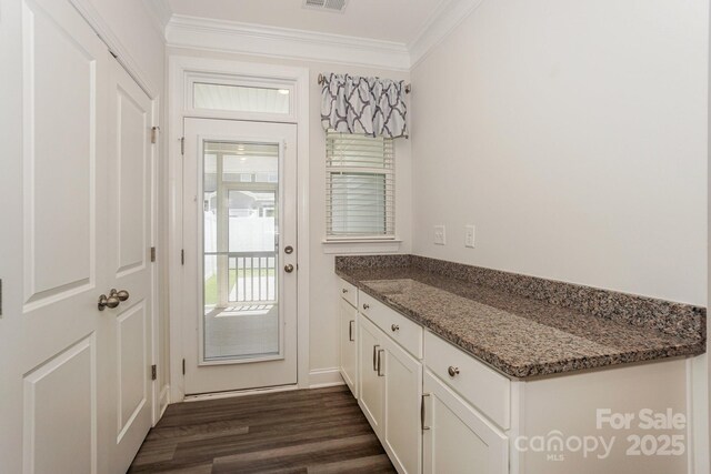 110 Synandra Dr Unit B, Mooresville, NC 28117 - doorway featuring ornamental molding, dark wood-type flooring, and baseboards