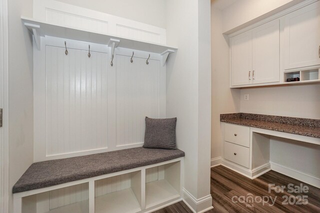110 Synandra Dr Unit B, Mooresville, NC 28117 - mudroom with built in study area, dark wood-style flooring, and baseboards