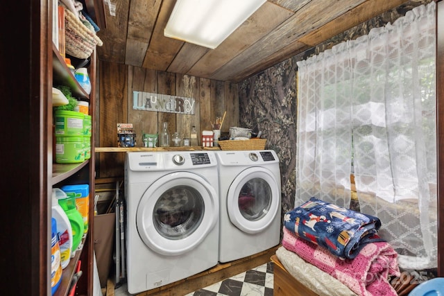 214 Hubert Mccall Rd, Balsam Grove, NC 28708 - washroom featuring separate washer and dryer and wood ceiling