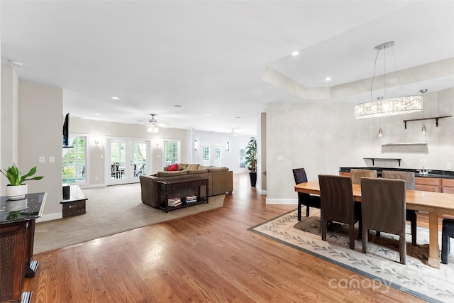 5418 Commodore Pl, Clover, SC 29710 - dining area featuring wood finished floors, baseboards, a ceiling fan, recessed lighting, and french doors