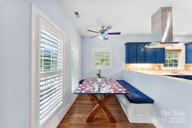 5418 Commodore Pl, Clover, SC 29710 - dining room with dark wood finished floors and ceiling fan