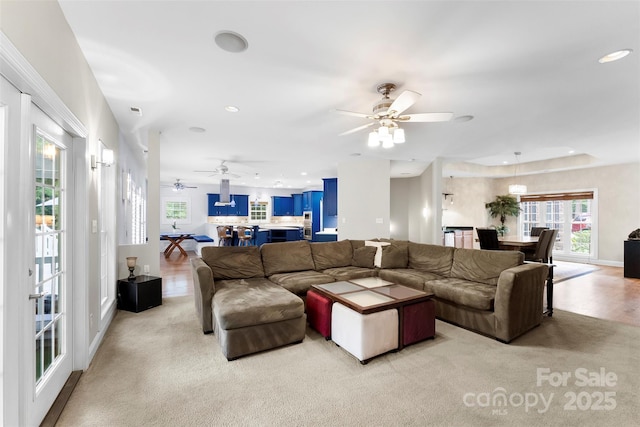 5418 Commodore Pl, Clover, SC 29710 - living area with recessed lighting, ceiling fan, and light carpet