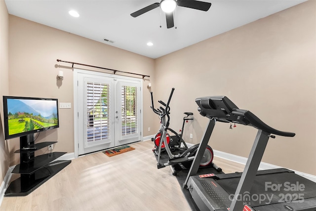 5418 Commodore Pl, Clover, SC 29710 - workout area with wood finished floors, baseboards, recessed lighting, and ceiling fan