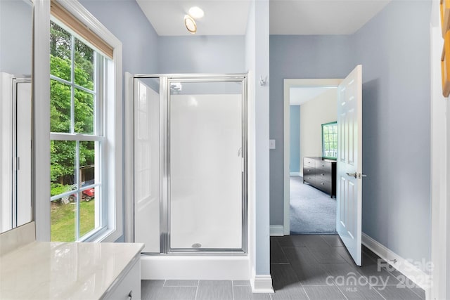 5418 Commodore Pl, Clover, SC 29710 - bathroom with a stall shower, baseboards, and vanity