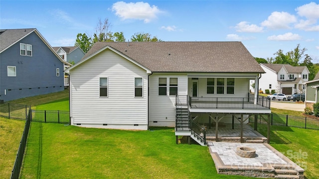 4116 Spring Cove Way, Belmont, NC 28012 - rear view of property featuring an outdoor fire pit, crawl space, stairway, a patio, and a deck