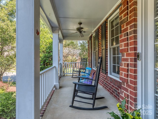 view of patio / terrace with covered porch and ceiling fan