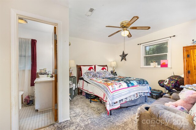 bedroom featuring carpet floors and a ceiling fan
