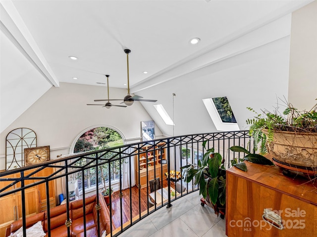 balcony featuring ceiling fan