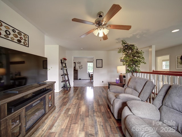 4111 Jenkins Rd, Marshville, NC 28103 - living room featuring wood finished floors, ceiling fan, baseboards, and recessed lighting