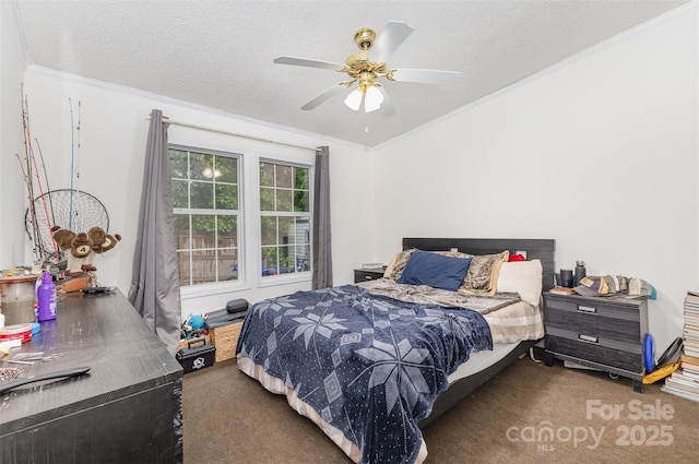 403 Carpenter Parker Ln, Rock Hill, SC 29730 - carpeted bedroom with ornamental molding, a textured ceiling, and ceiling fan